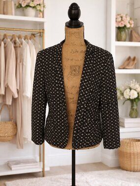 Nine West Black & White Geo Print Jacquard Tailored Blazer Sz 12 EUC Careerwear